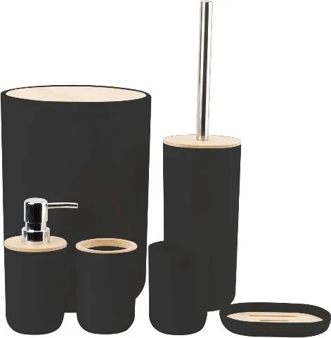 аксессуары для ванной комнаты бамбук, 6 предметов, черный