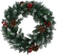 Венок хвойный декоративный заснеженный с шишками и ягодами d40см 80 веток