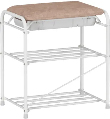 Подставка для обуви 3 яруса 45х30х48см сиденье с ящиком, металлическая  (белый)