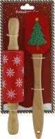 Кулинарный набор: скалка и лопатка с рисунком Новогодняя елка, снежинки Размер: 27х11см