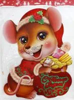 Картина новогодняя 36х47см Мышонок с мешком денег