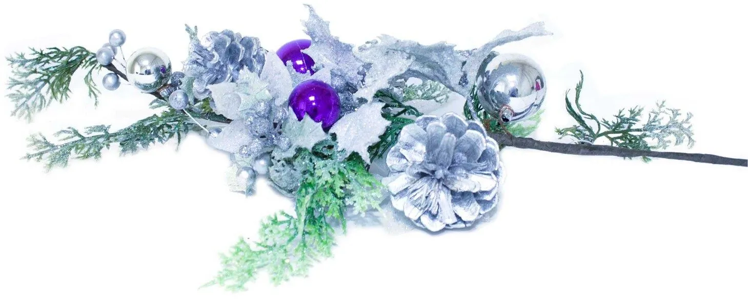 Ветка декоративная с шарами и листьями 60см