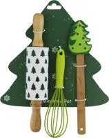 Кулинарный набор: скалка, лопатка, венчик с рисунком Ёлка Размер: 29х22см