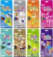 Карандаши цветные 12цв YALONG Животные mix пластиковые