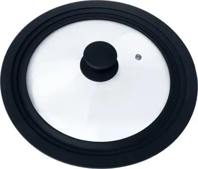 Крышка cтеклянная TimA d180/200/220мм с ручкой, силиконовым ободом (Черная )
