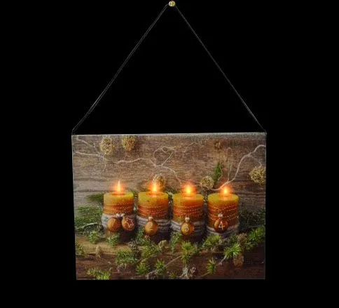 Картина светодиодная 20х15см Свечи и еловые ветки 4 лампы на батарейках