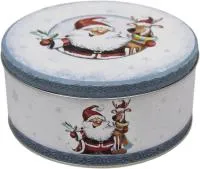 Банка жестяная 2650мл Дед Мороз с оленем круглая большая Размер: d197х87мм