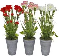 Искусственный цветок гвоздика в горшке d12см из пластика и текстиля