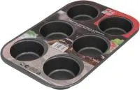 форма для выпечки кексов и пирожных, 265х175х30мм, 6 ячеек, с антипригарным покрытием, серая