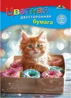 Бумага цветная 16л 8цв А4 АППЛИКА 2-х сторонняя Котёнок-сладкоежка