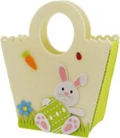 Корзина пасхальная Зайчик на лужайке с ручками, круглая, фетровая