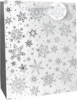 Пакет подарочный 30х12х42см Серебряные снежинки