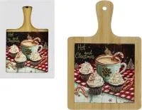 Доска сервировочная бамбуковая, керамическая вставка с 3D рисунком вид 2 Размер: 18,5х28см