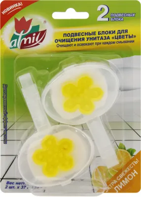 Подвесной блок для очищения унитаза Atmix ЦВЕТЫ 2х37гр (Лимон)