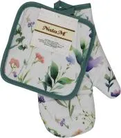 Кухонный комплект акварельные цветы рукавица 27см и прихватка 17x17см