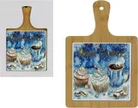Доска сервировочная бамбуковая, керамическая вставка с 3D рисунком вид 3 Размер: 18,5х28см