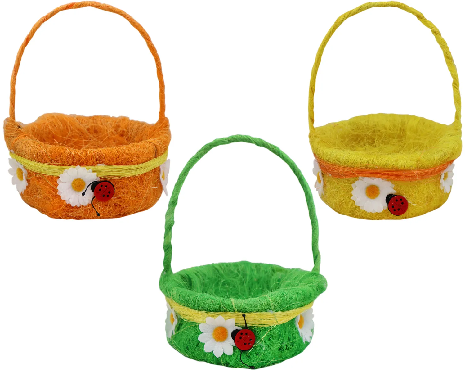 Корзинка пасхальная Божья коровка 14х23см круглая, с ручкой