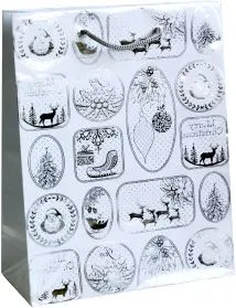 Пакет подарочный 25х8.5х34.5см Новогодние картинки (GB30837-2  цвет: серебро)