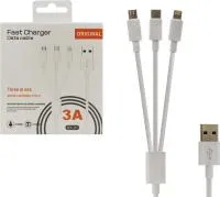 Кабель для зарядки 3 в 1 iP/Micro USB/Type-C 3А Размер: 1,2м Цвет: белый