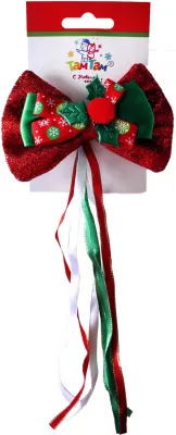 Бабочка с лентами Праздничная 140х360мм на заколке (цвет: красный. // E7X216A)