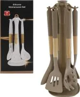 кухонные принадлежности с подставкой, h36см, 7 предметов, бежевые