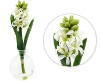 Белые декоративные цветы гиацинт в стеклянной вазе 22.5см