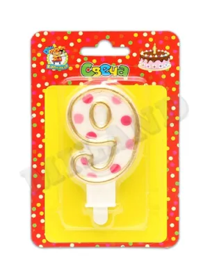 Свеча для торта Цифра розовый горошек ("9" С-2638)