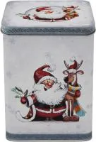 Банка жестяная 1750мл Дед Мороз с оленем большая Размер: 108х108х150мм 