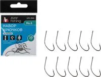 Набор крючков AZOR FISHING 10шт уклейка №3,4,5,6 высокоугл.сталь, черный никель
