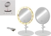 Зеркало круглое со светодиодной подсветкой на ножке белое, USB, размер 18х30см