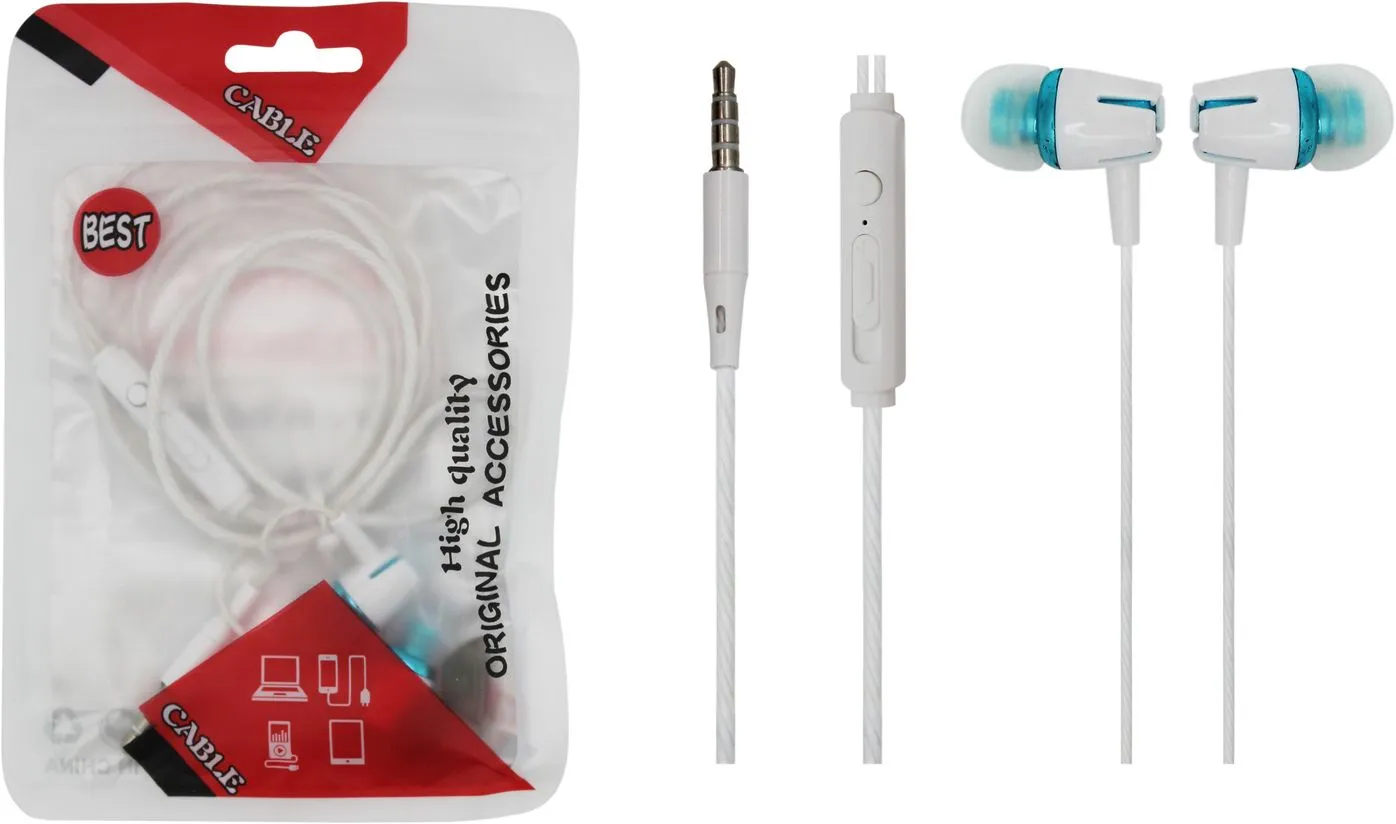 Наушники внутриканальные проводные 120см со встроенным микрофоном и контролем громкости