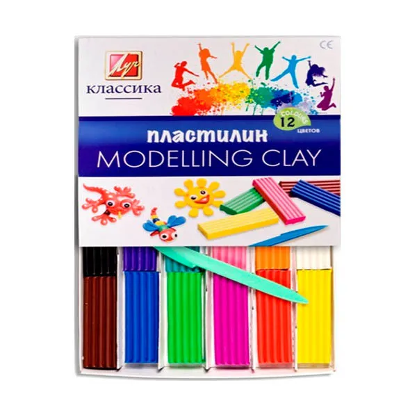 пластилин луч 12цв 240г классика со стеком