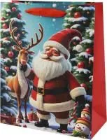 Пакет подарочный Дед Мороз с оленем Размер: 26х12х32см Материал: бумага