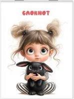 Блокнот 32л А6 PLANO клетка Девочка и зайка