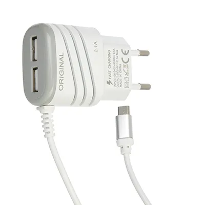 Устройство зарядное сетевое FORZA USB iP/Micro USB 2USB-порта 2А 220В кабель 100см