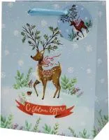 Пакет подарочный 18х10х23см Олень с ветвями