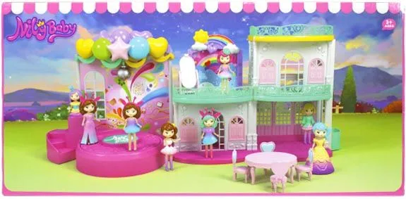 Домик со сценой с куклами 3 шт и аксессуарами 59х28х18 см