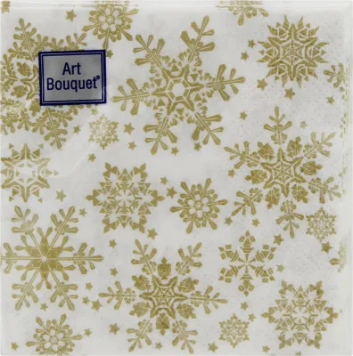 Салфетки бумажные Art Bouquet 30шт 20х20см 2 слоя  (Золотые снежинки)