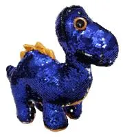 синий блестящий плюшевый динозавр 30см