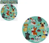 детские бумажные тарелки с весёлыми собачками диаметром 18 см