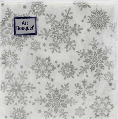 Салфетки бумажные Art Bouquet 30шт 20х20см 2 слоя  (Серебряные снежинки)