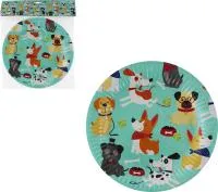 одноразовые бумажные тарелки с рисунком собачек, 23 см