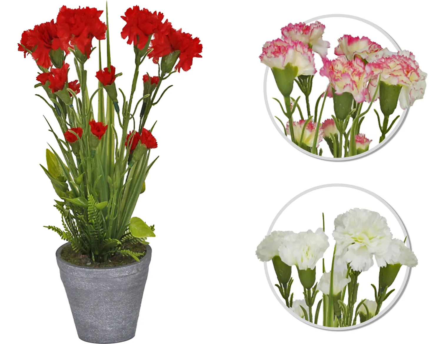 Искусственный цветок гвоздика в горшке d12см из пластика и текстиля