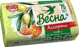 Мыло туалетное ВЕСНА 90г (Олива и миндальное молочко )