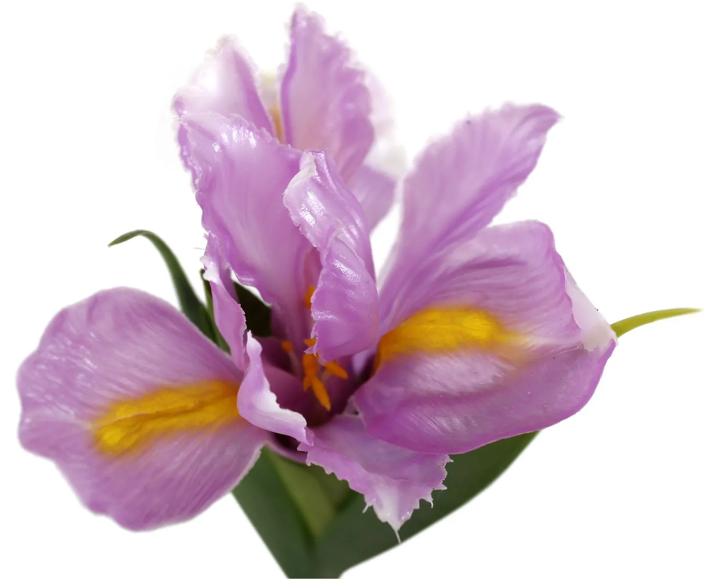 Розовые декоративные цветы ирисы в стеклянной вазе 27см