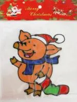 Наклейка витражная Поросенок с носком