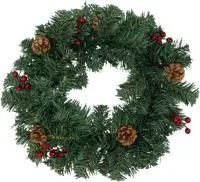 Венок хвойный декоративный с шишками и ягодами d40см 80 веток