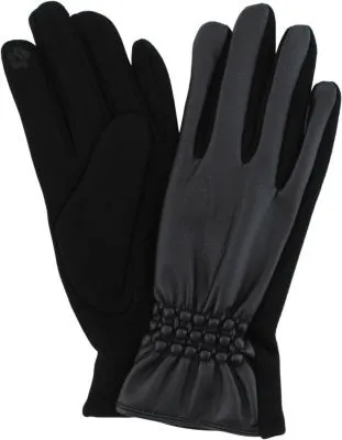 Перчатки женские комбинированные (кожа/трикотаж) цвет: черный (р.6,5)