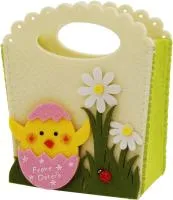 Корзина пасхальная Цыплёнок на лужайке с ручками, фетровая
