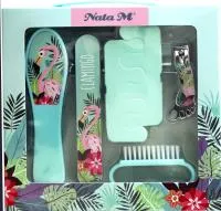 Педикюрный набор Фламинго: разделитель для пальцев, пилка, клипсер, щеточка